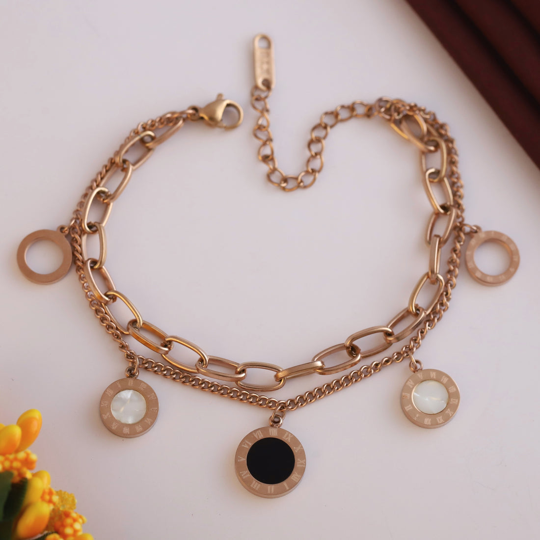 Dual Dazzle Charm  Bracelet (Rose Gold)