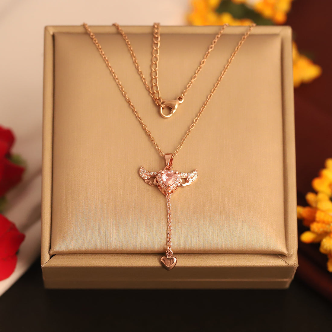 Angel Heart Glow Necklace (Rose Gold)